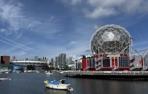 Vancouver city scape with False Creek and Science World in the background